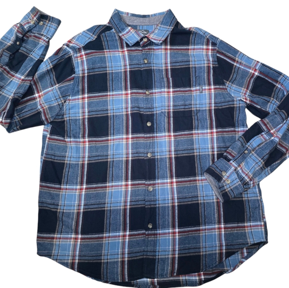 Pre-Owned Eddie Bauer Men Size 2XL Blue Gray Plaid Long Sleeve Shirt 100% Cotton